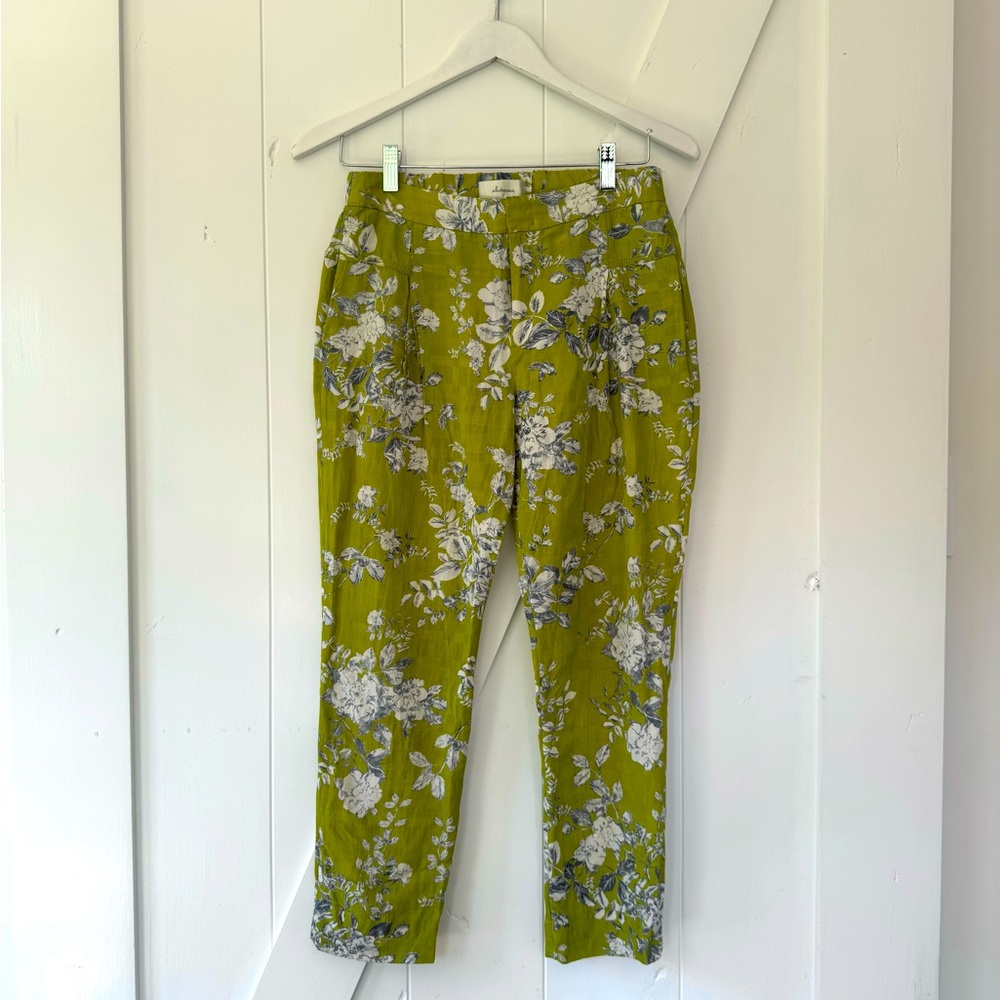 Anthropologie Elevenses Green Floral Pant